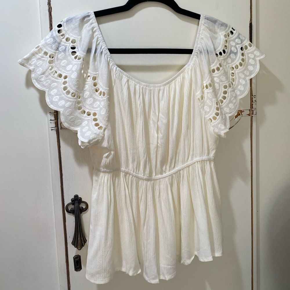 Love On A Hanger Sheer Cream Flowy Blouse - Picture 2 of 5
